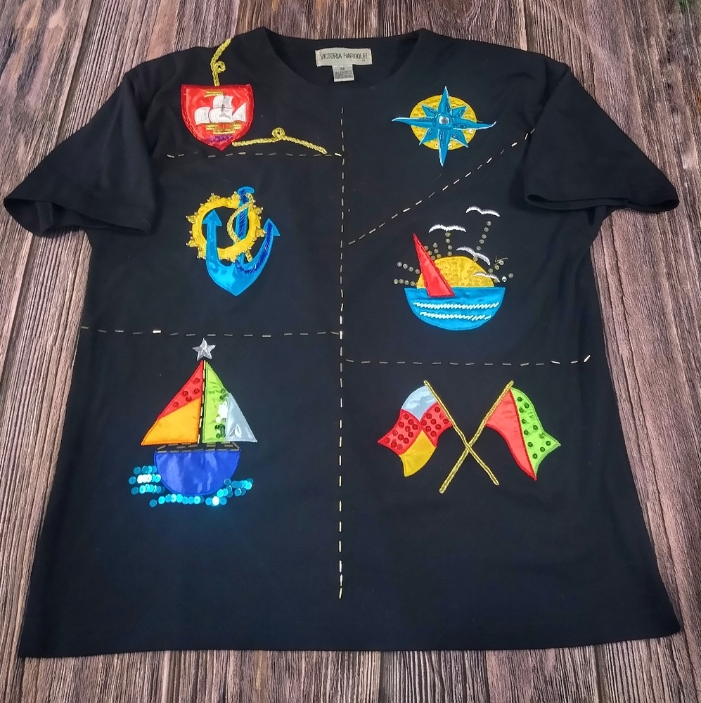 Vintage Victoria Harbour Boats women's shirt XL